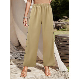 Women Khaki High-Rise Easy Wash Parallel Trousers