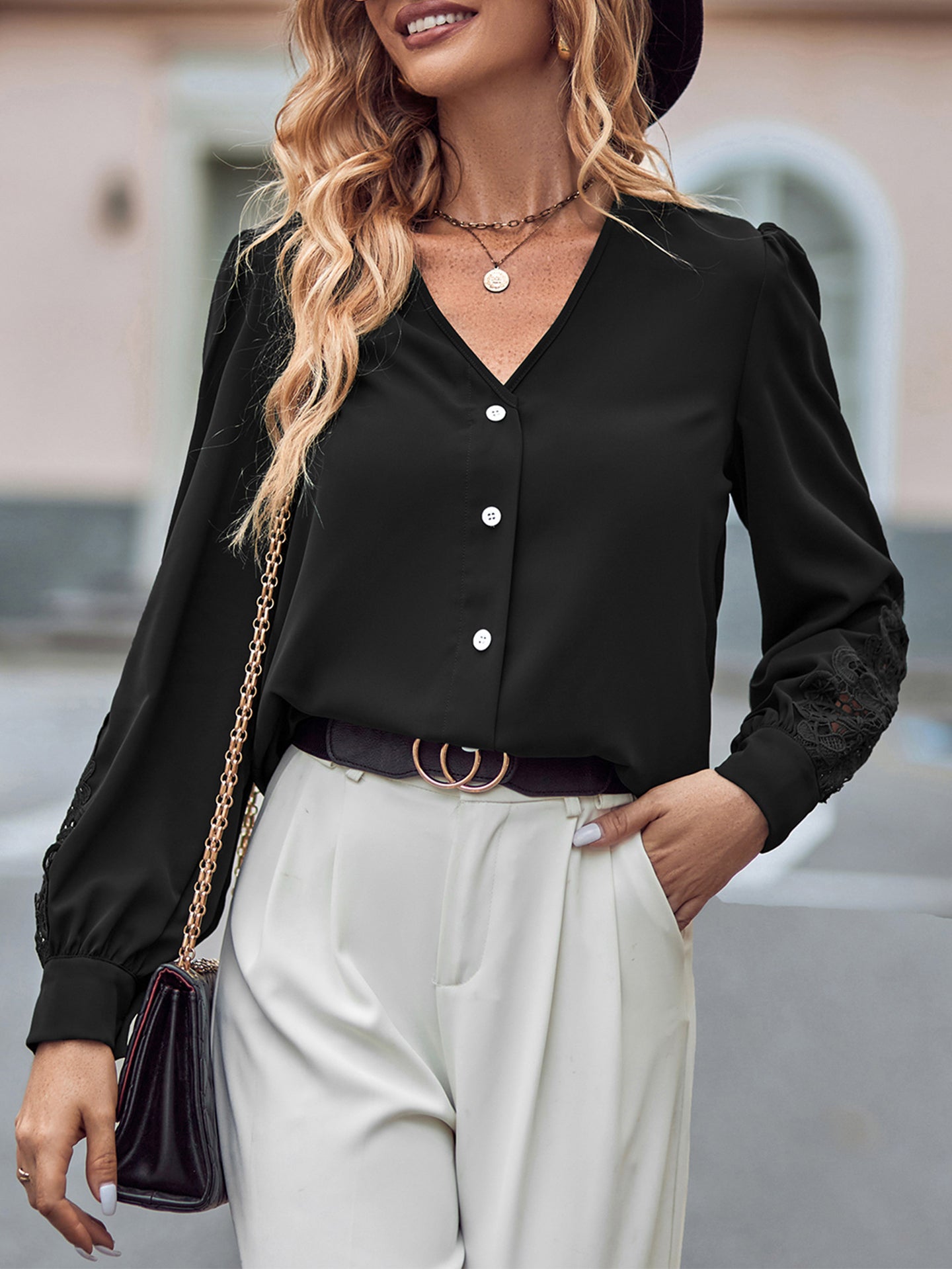 Women Collarless Solid Casual Shirt