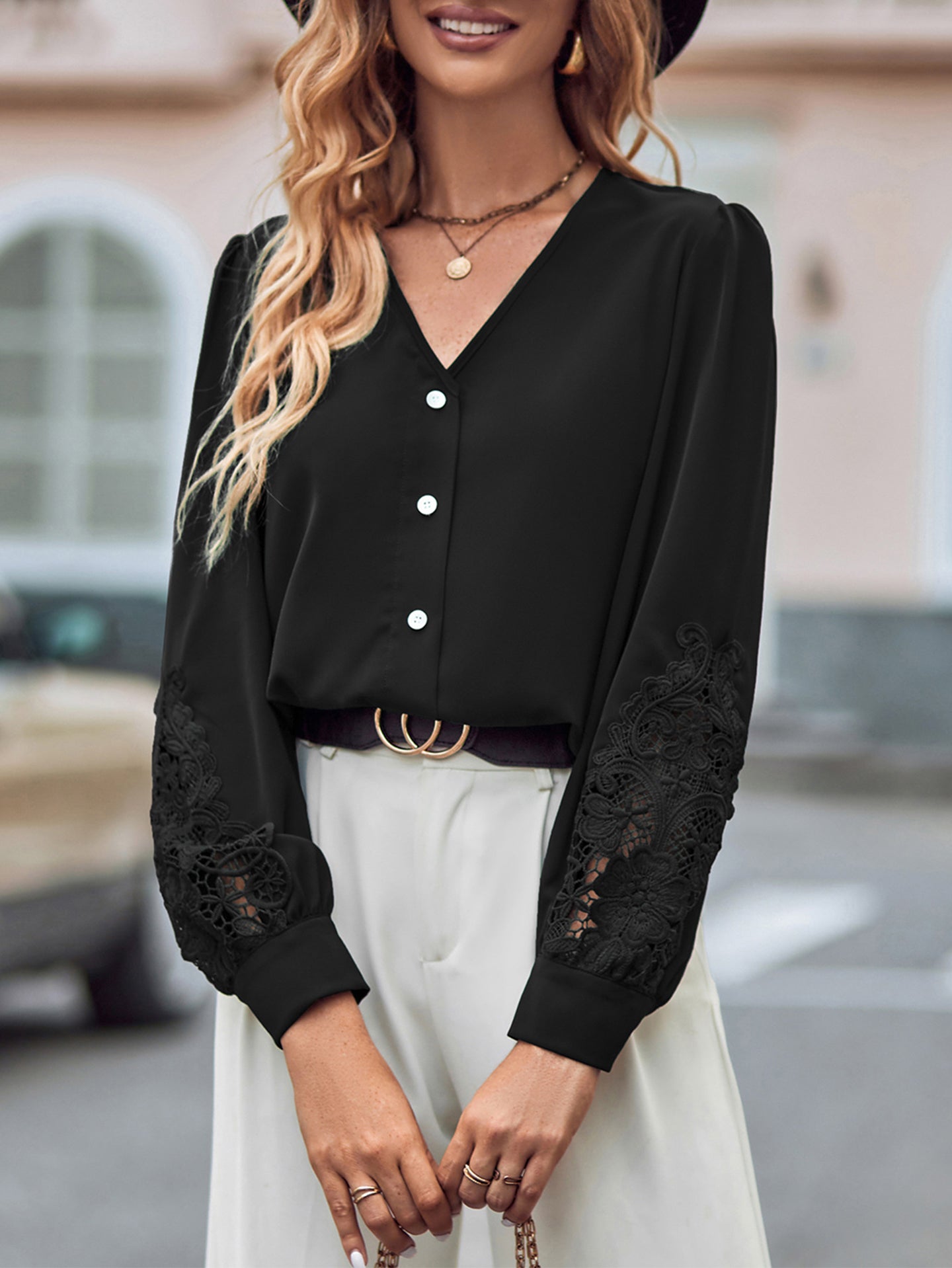 Women Collarless Solid Casual Shirt