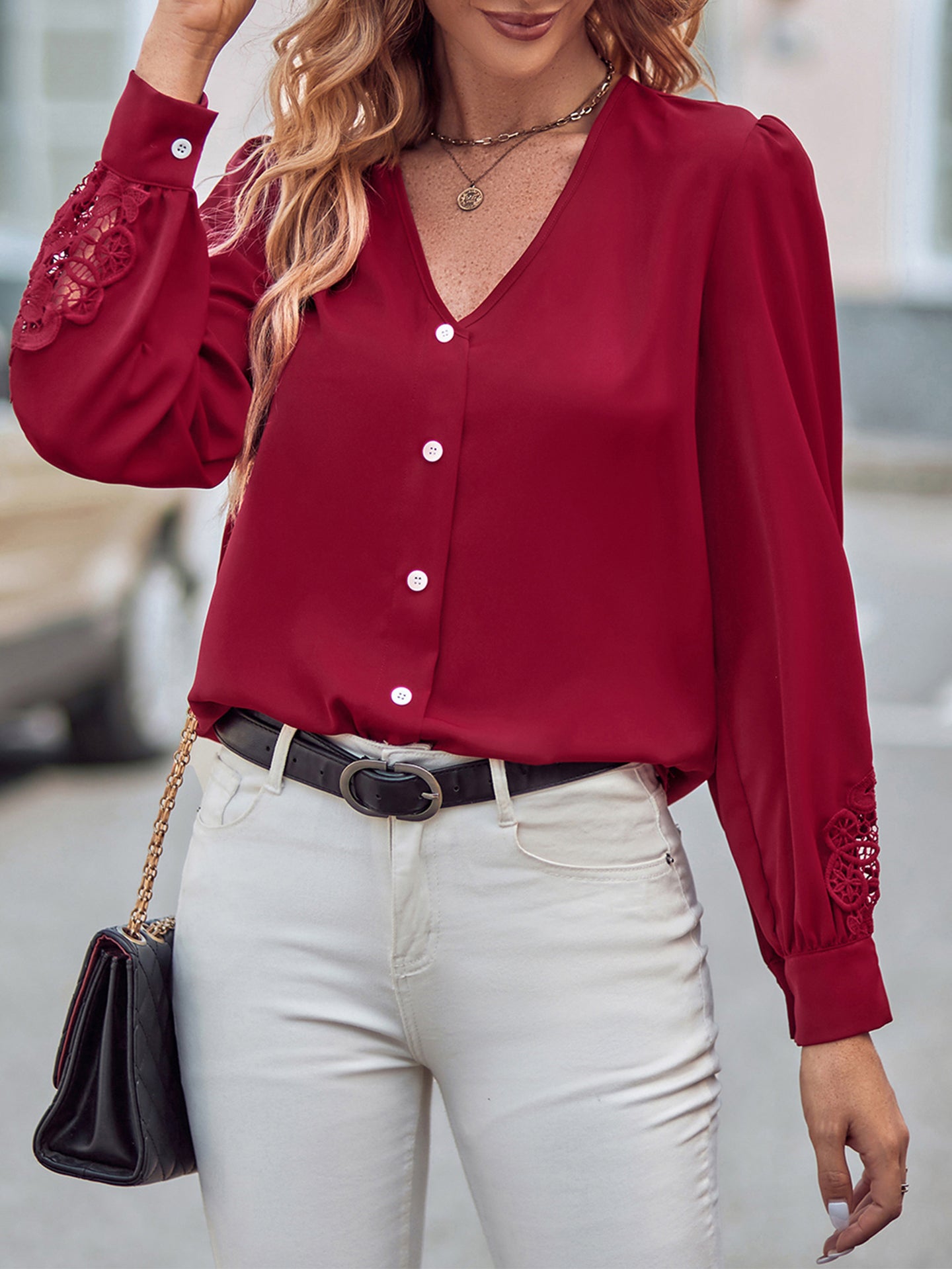 Women Collarless Solid Casual Shirt