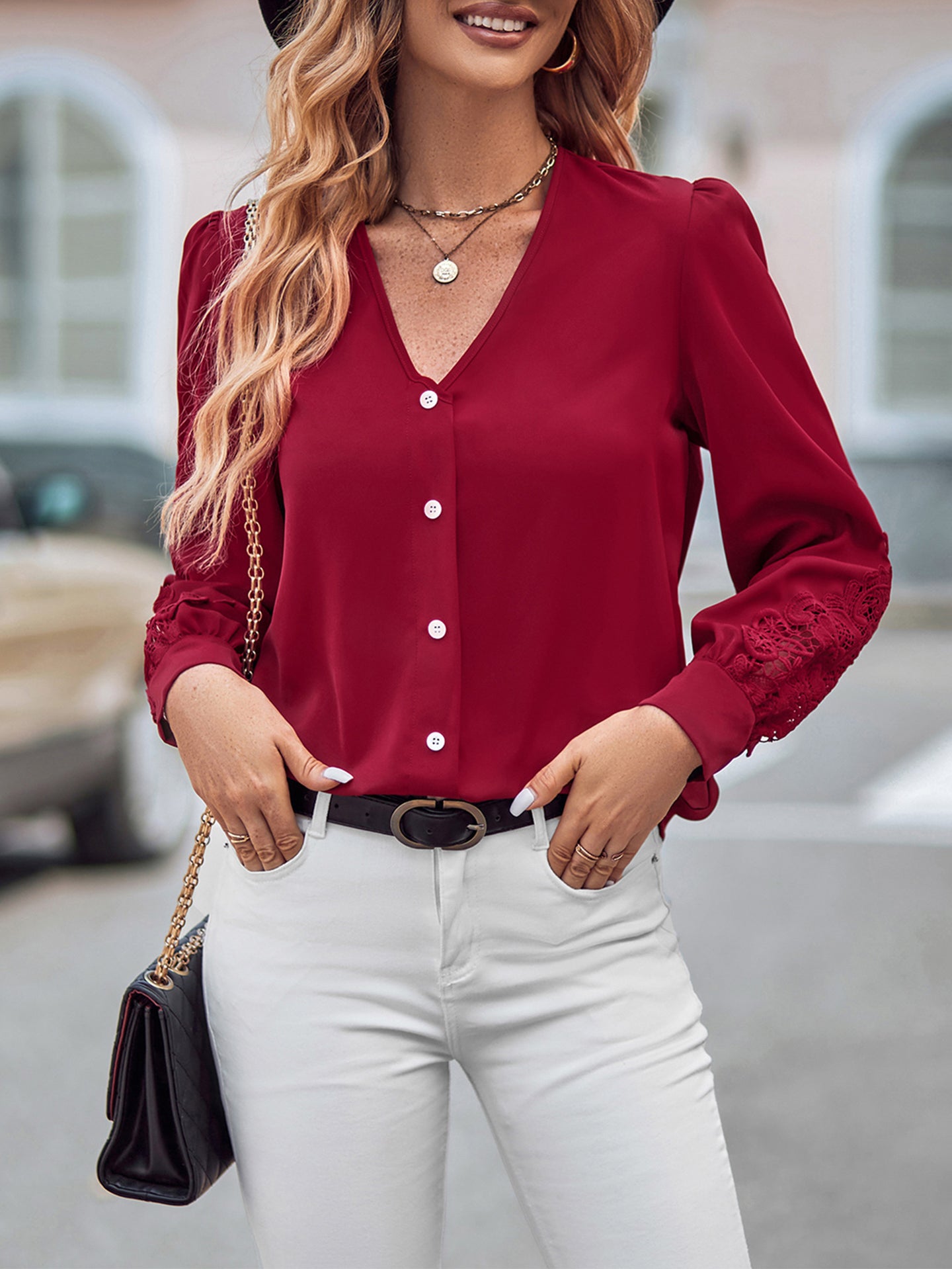 Women Collarless Solid Casual Shirt