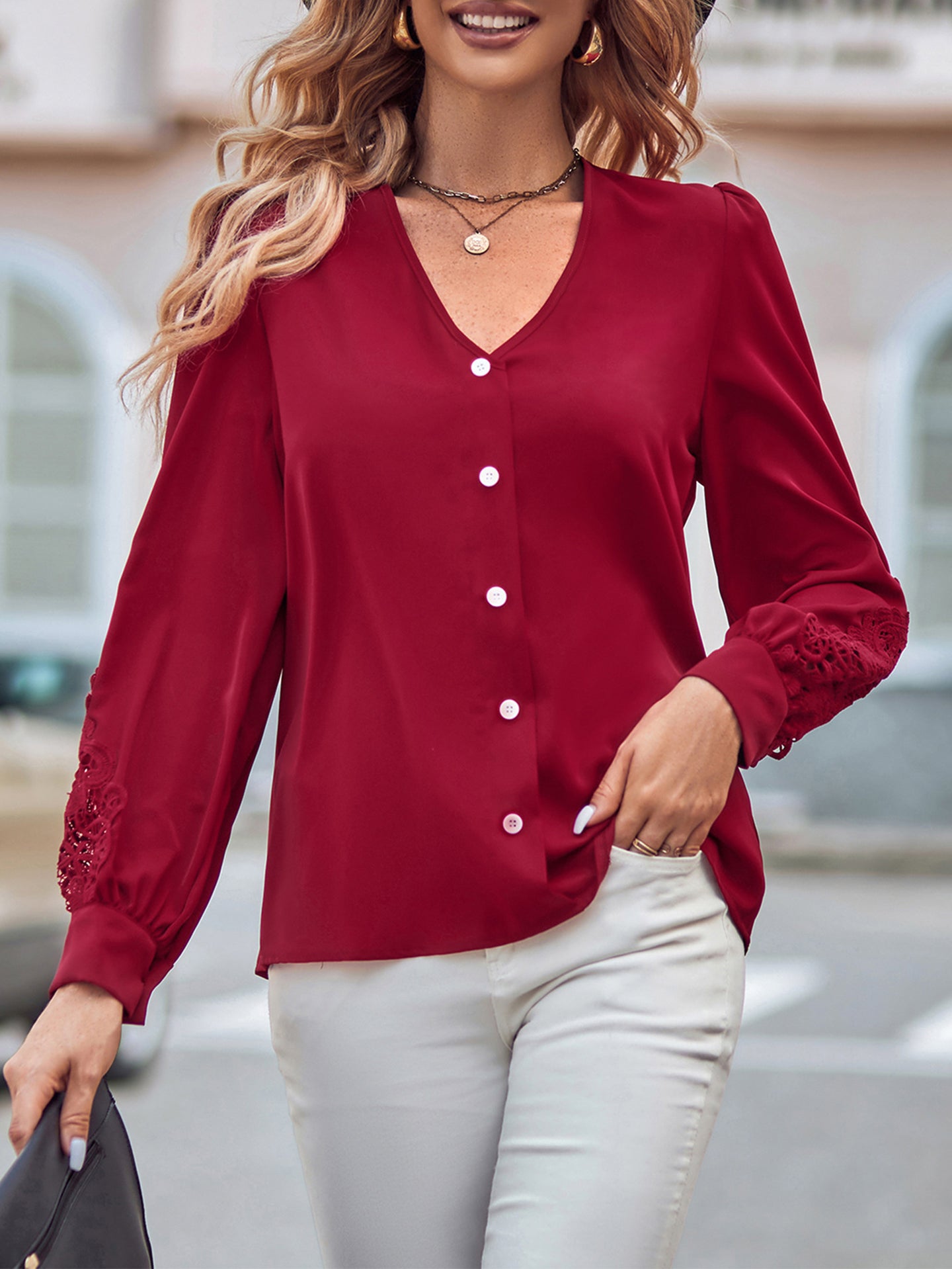 Women Collarless Solid Casual Shirt