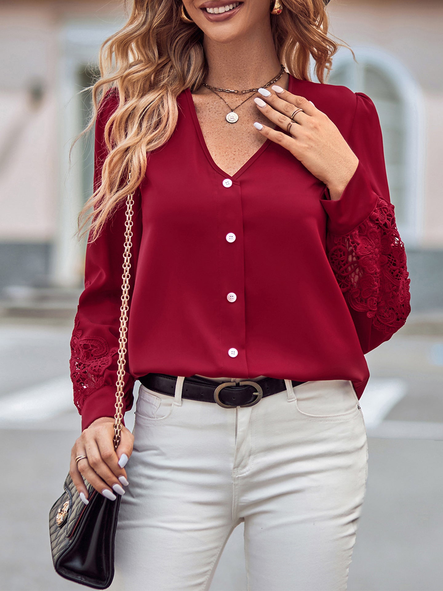 Women Collarless Solid Casual Shirt