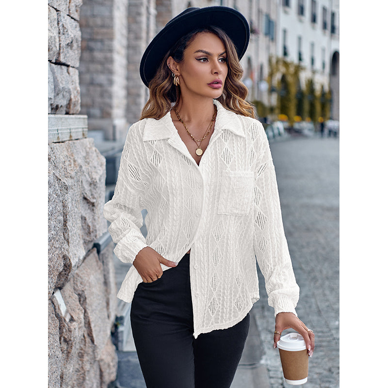 White Self Design Casual Shirt