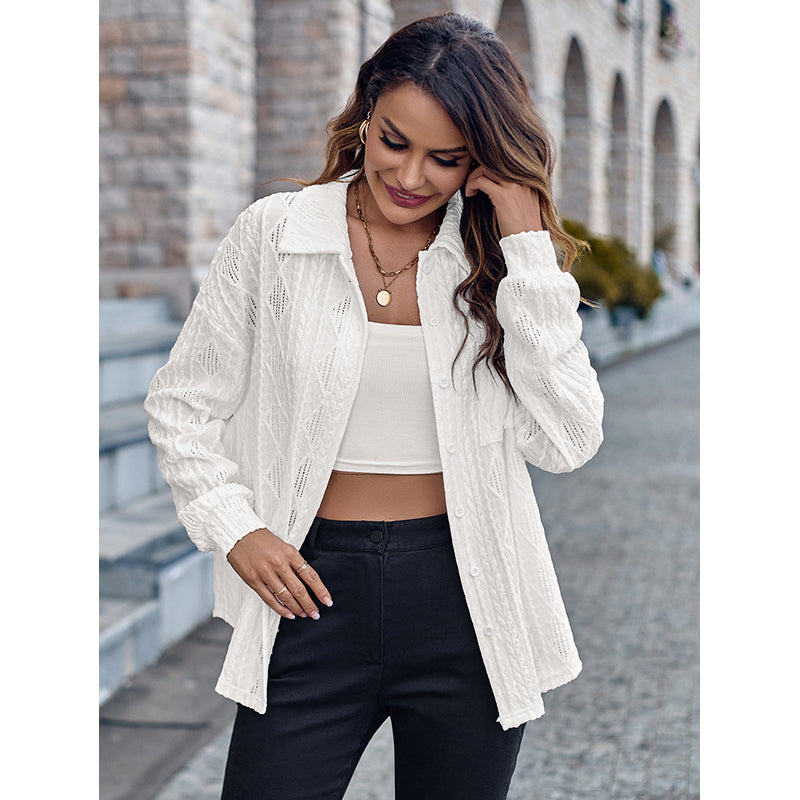 White Self Design Casual Shirt