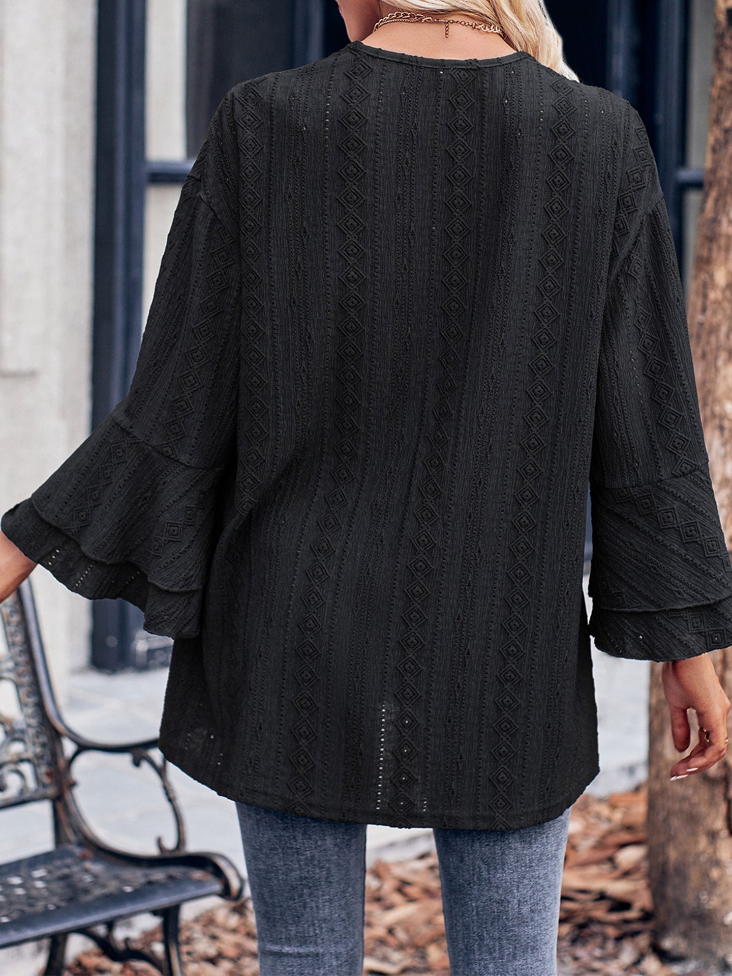 Black V Neck Front Open Shrug