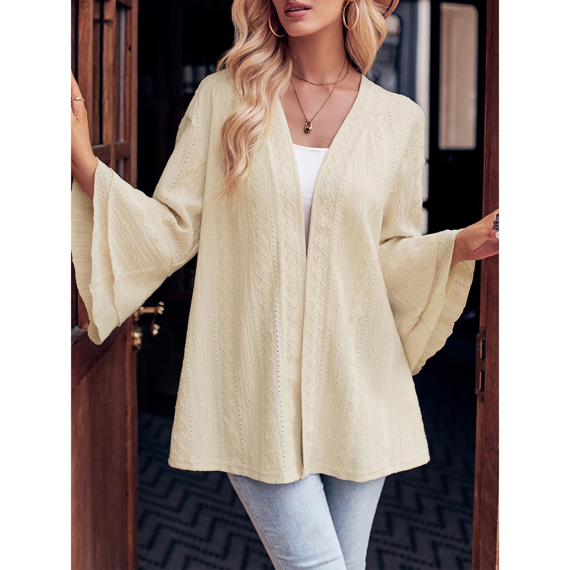 Beige V Neck Open Front Shrug