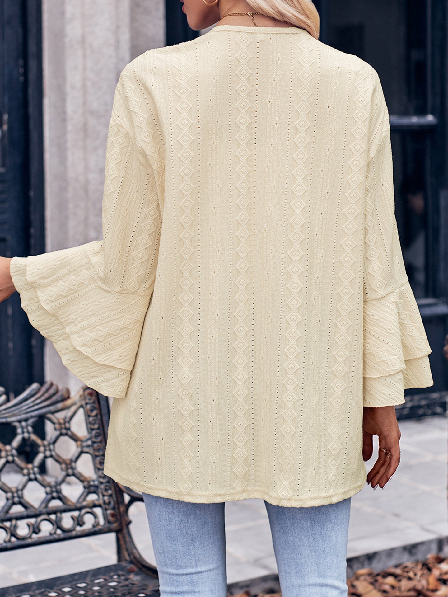 Beige V Neck Open Front Shrug