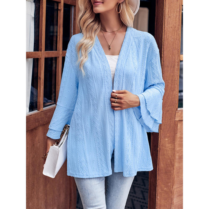 Blue Self Design Open Front Shrug