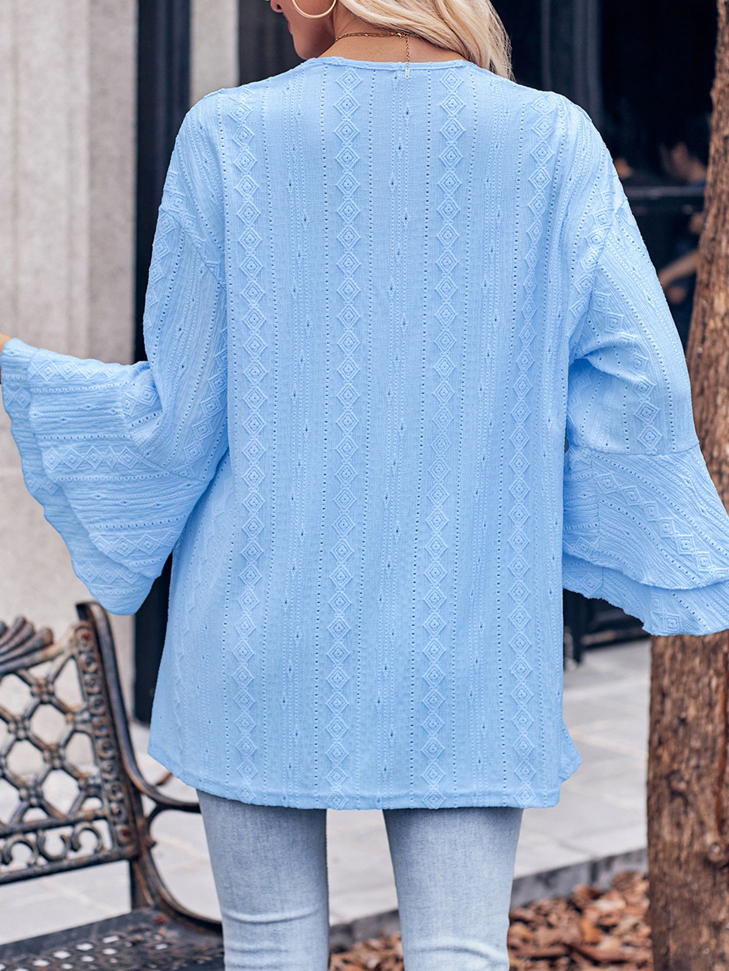 Blue Self Design Open Front Shrug