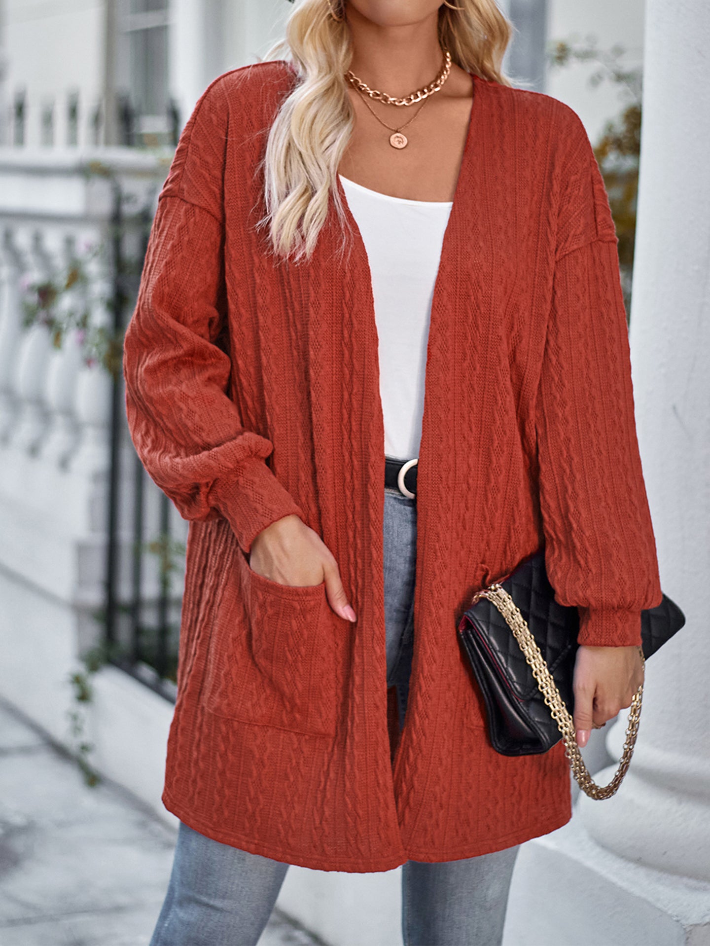 Women Self Design Lightweight Longline Open Front Jacket