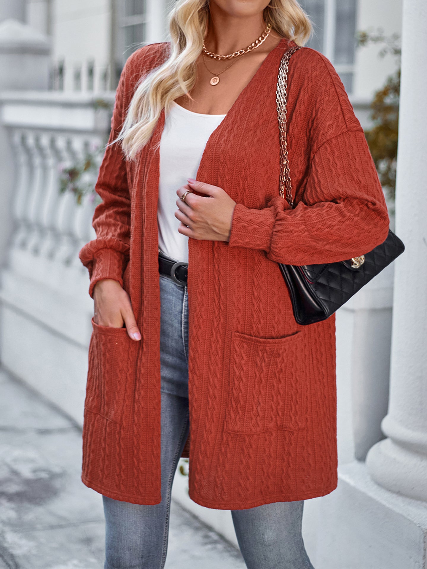 Women Self Design Lightweight Longline Open Front Jacket