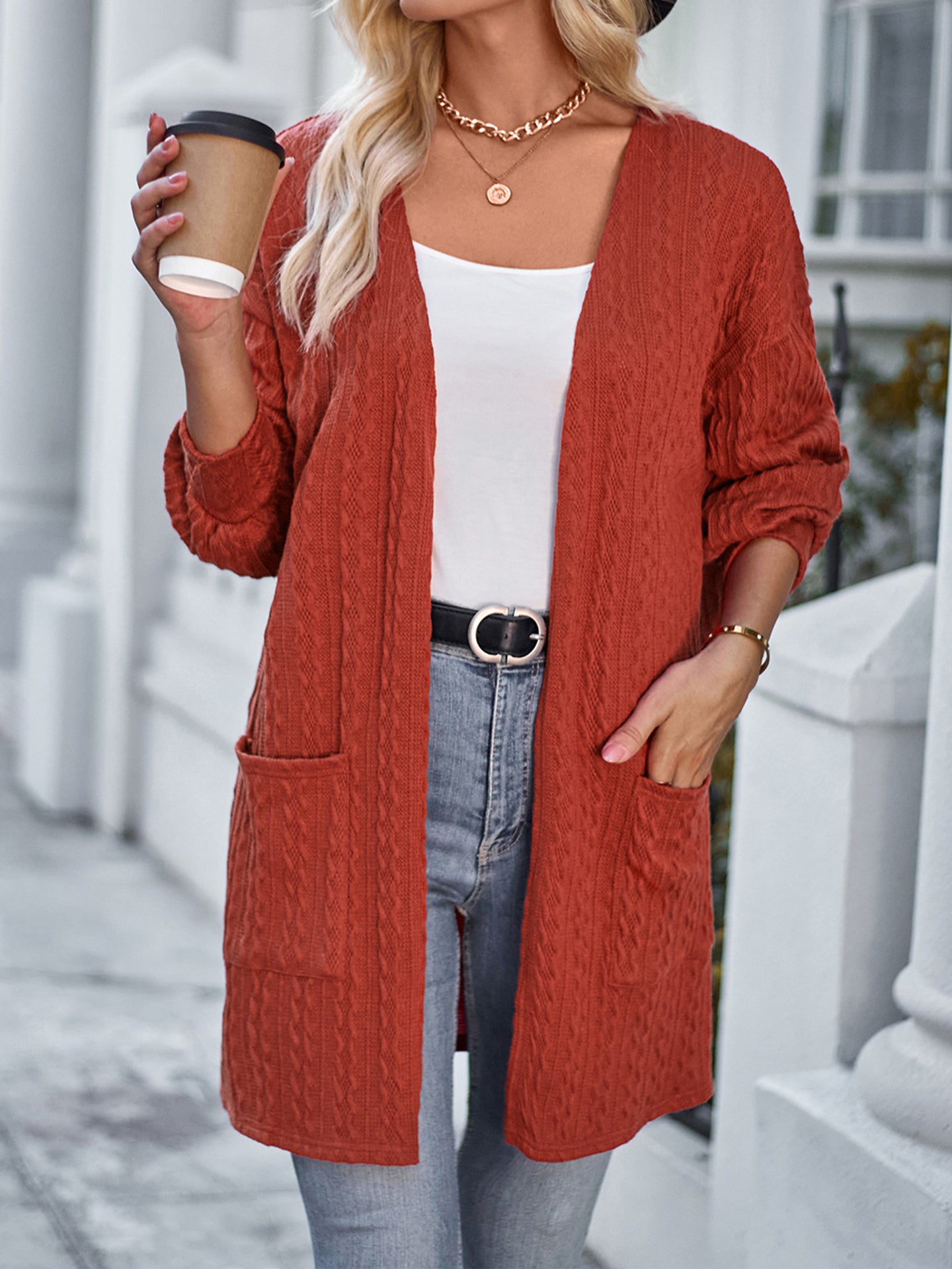 Women Self Design Lightweight Longline Open Front Jacket