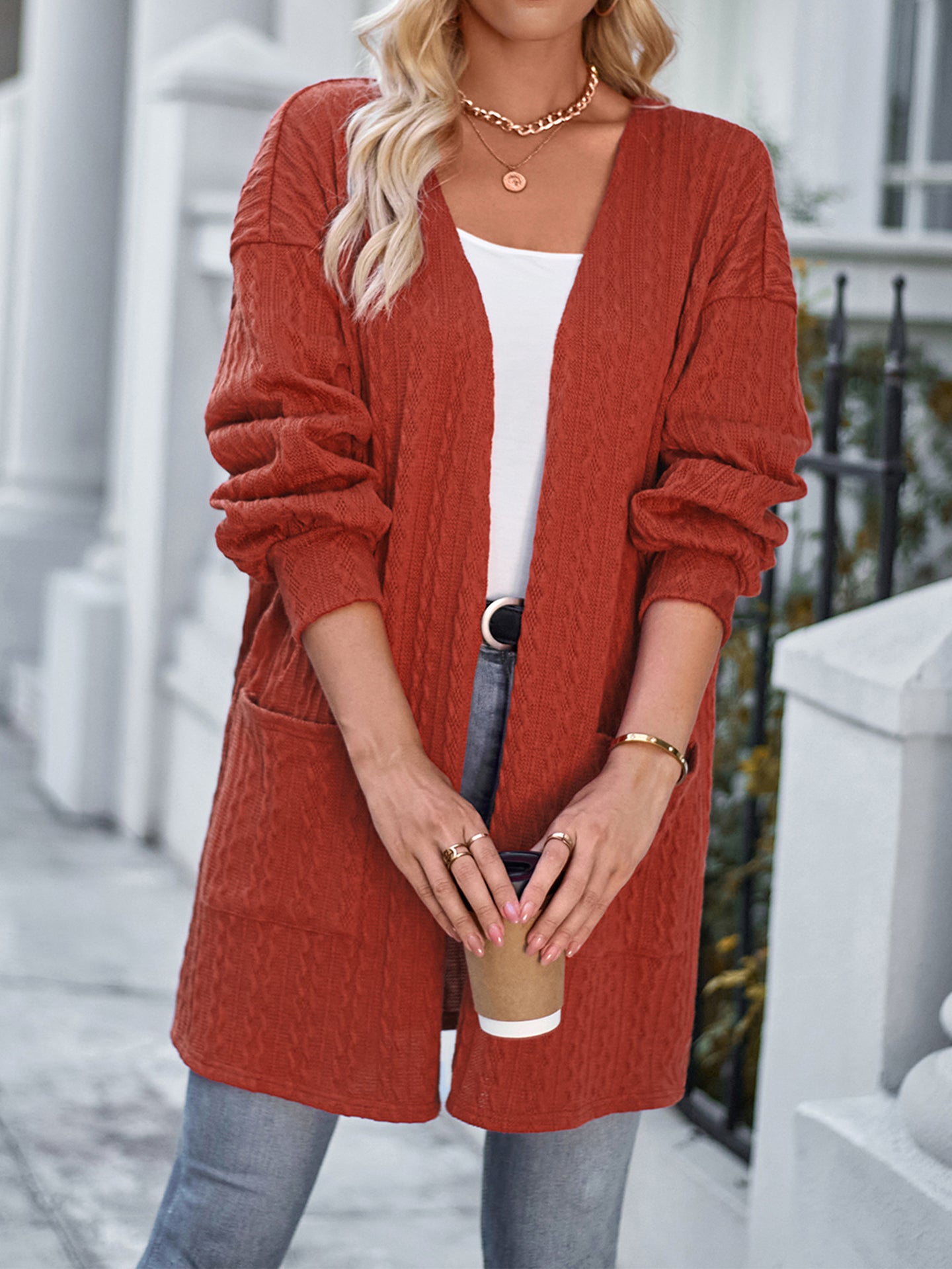 Women Self Design Lightweight Longline Open Front Jacket
