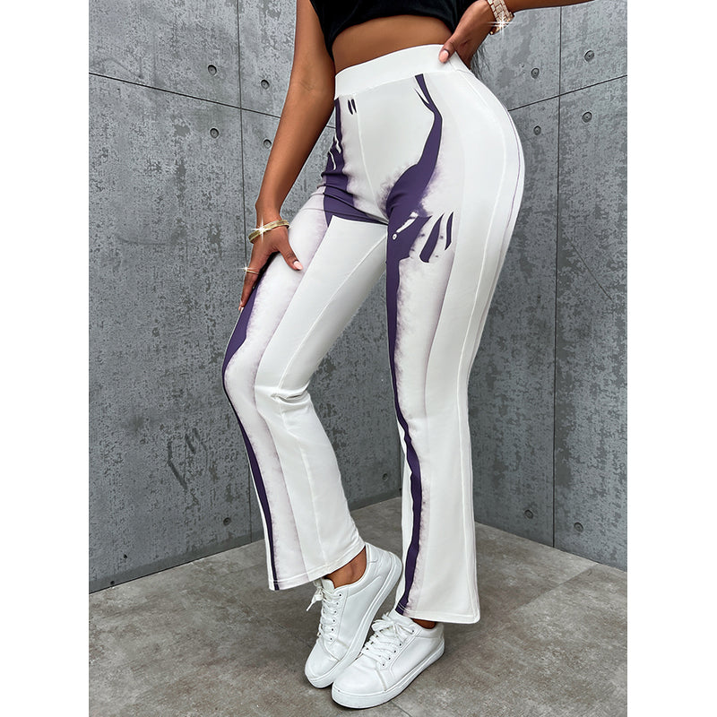 Women White Easy Wash Abstract Printed High-Rise Trousers