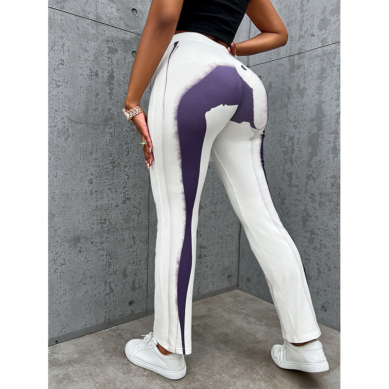 Women White Easy Wash Abstract Printed High-Rise Trousers