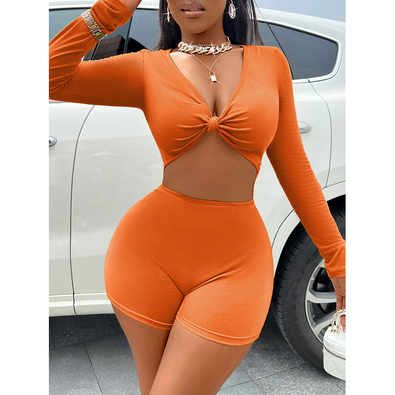 Orange Scoop Neck Twisted Detail Playsuit
