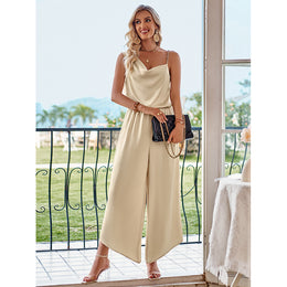 Beige Cowl Neck Basic Jumpsuit