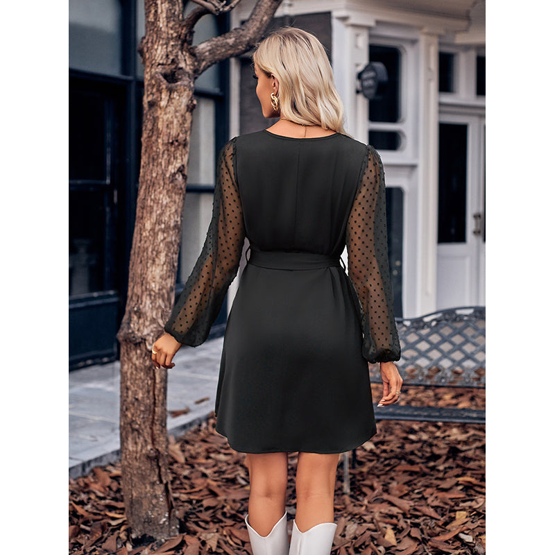 Black Tie Ups A Line Mini Dress