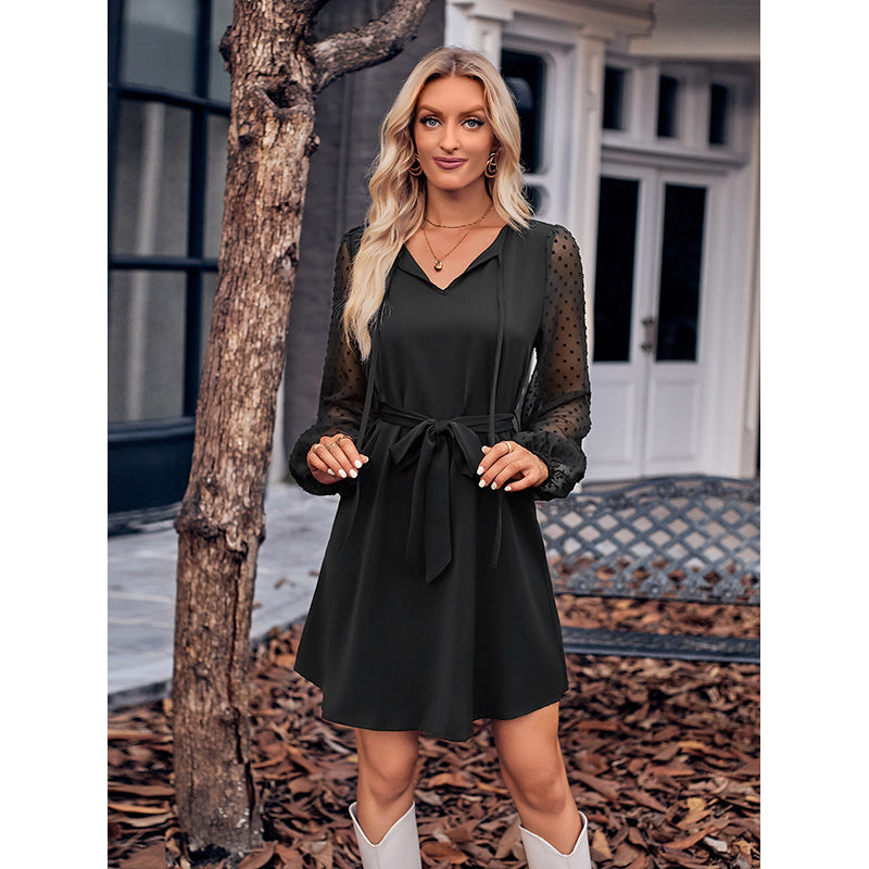 Black Tie Ups A Line Mini Dress
