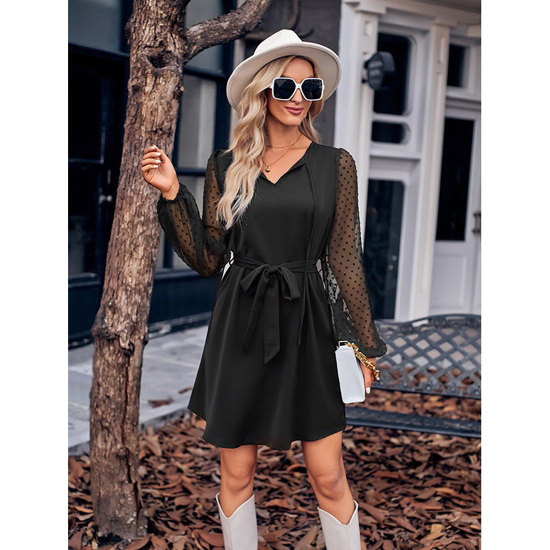 Black Tie Ups A Line Mini Dress