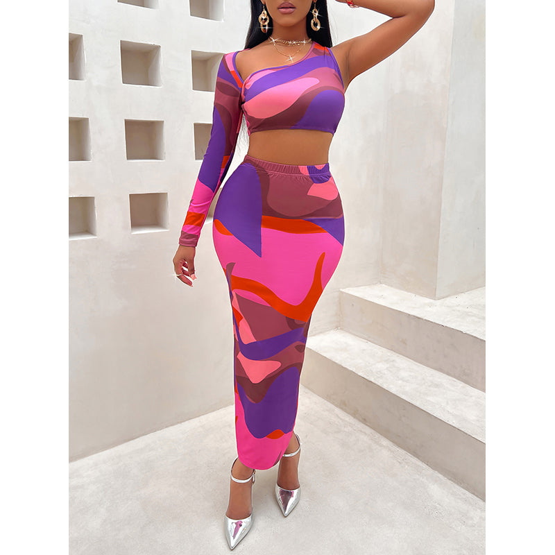Fuchsia Printed Top and Skirt