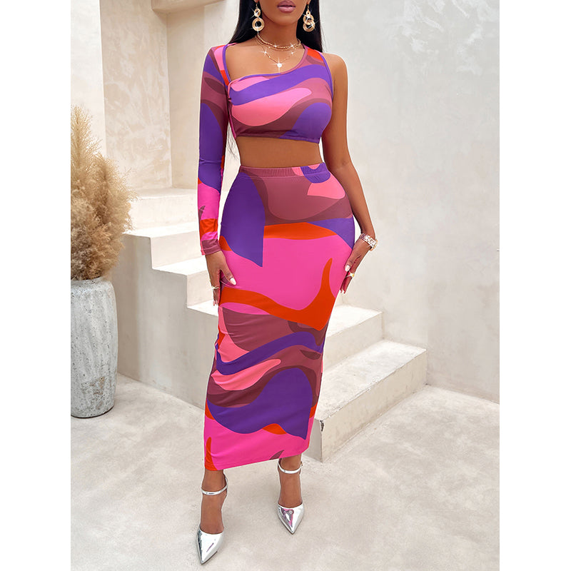 Fuchsia Printed Top and Skirt