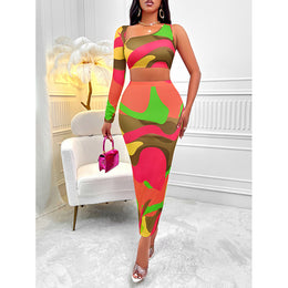 Orange Printed Top and Skirt