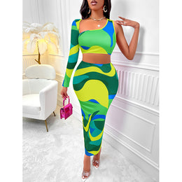 Green Printed Top and Skirt