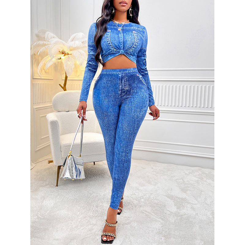 Blue Round Neck Top & Leggings Co-Ords