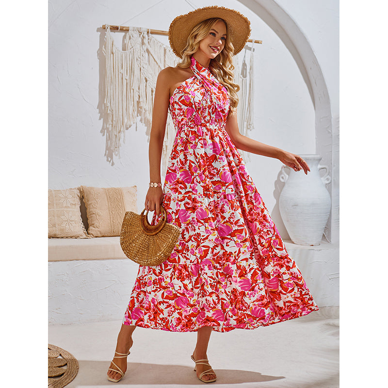Halter Neck Floral Printed Maxi Dress
