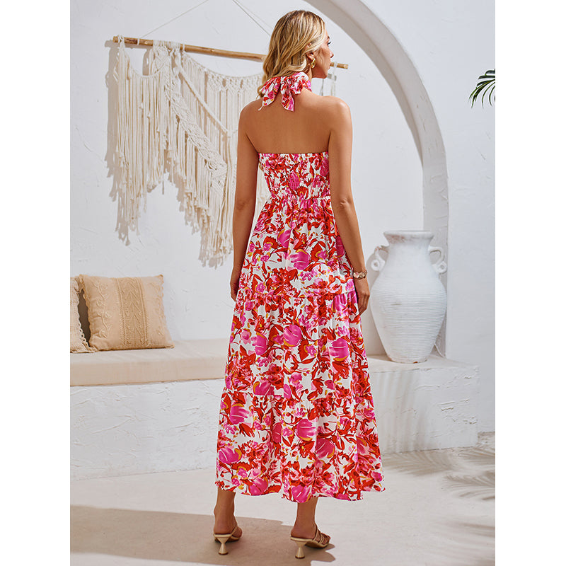 Halter Neck Floral Printed Maxi Dress