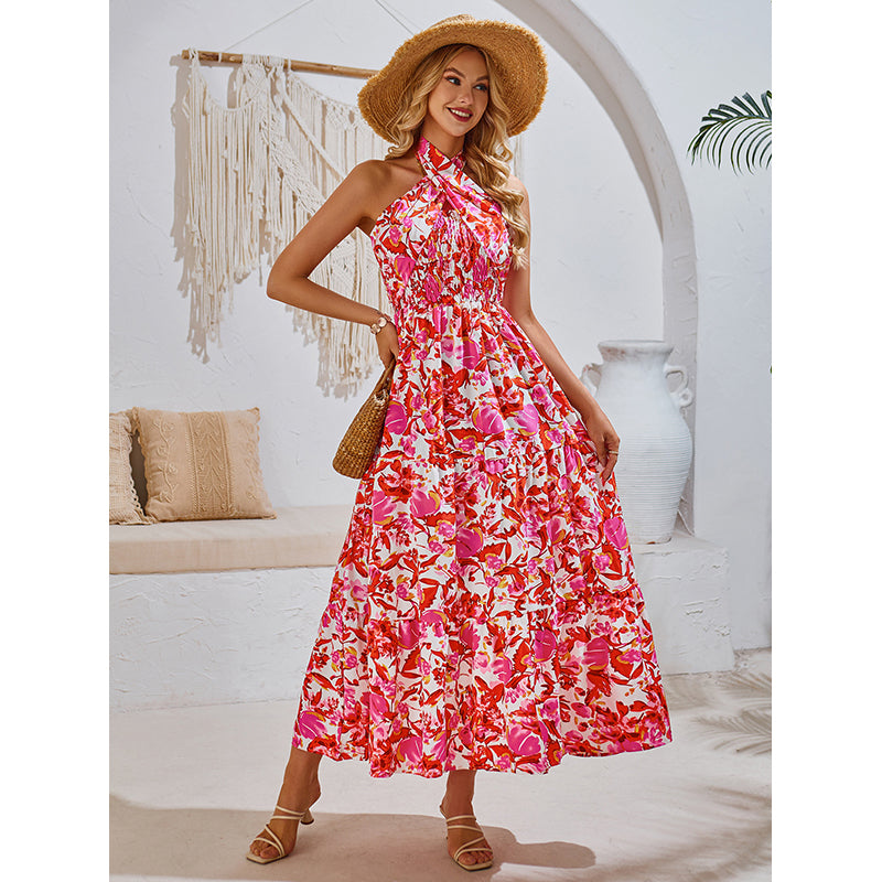 Halter Neck Floral Printed Maxi Dress
