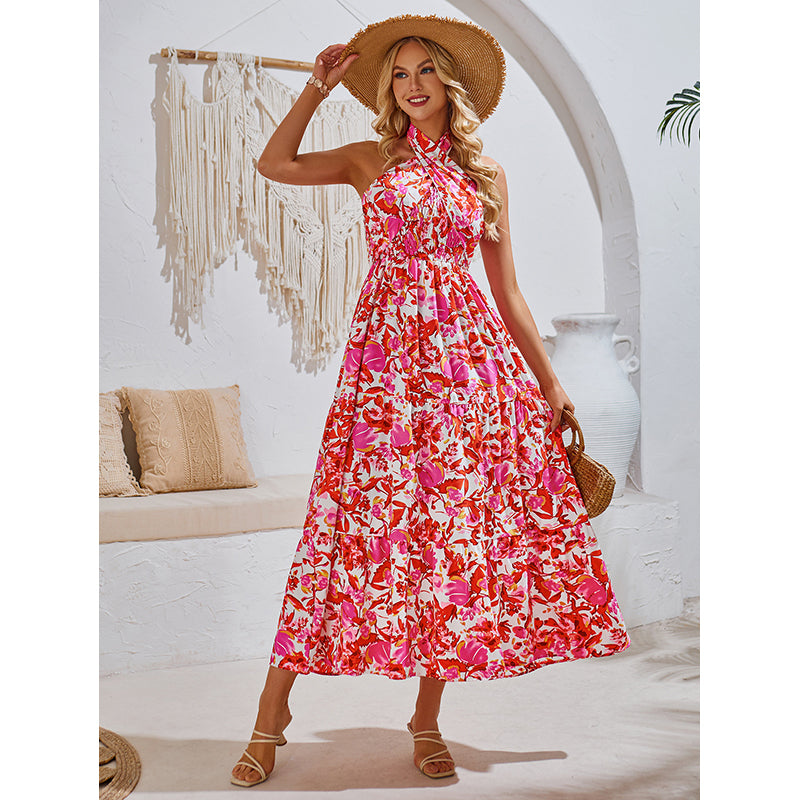 Halter Neck Floral Printed Maxi Dress