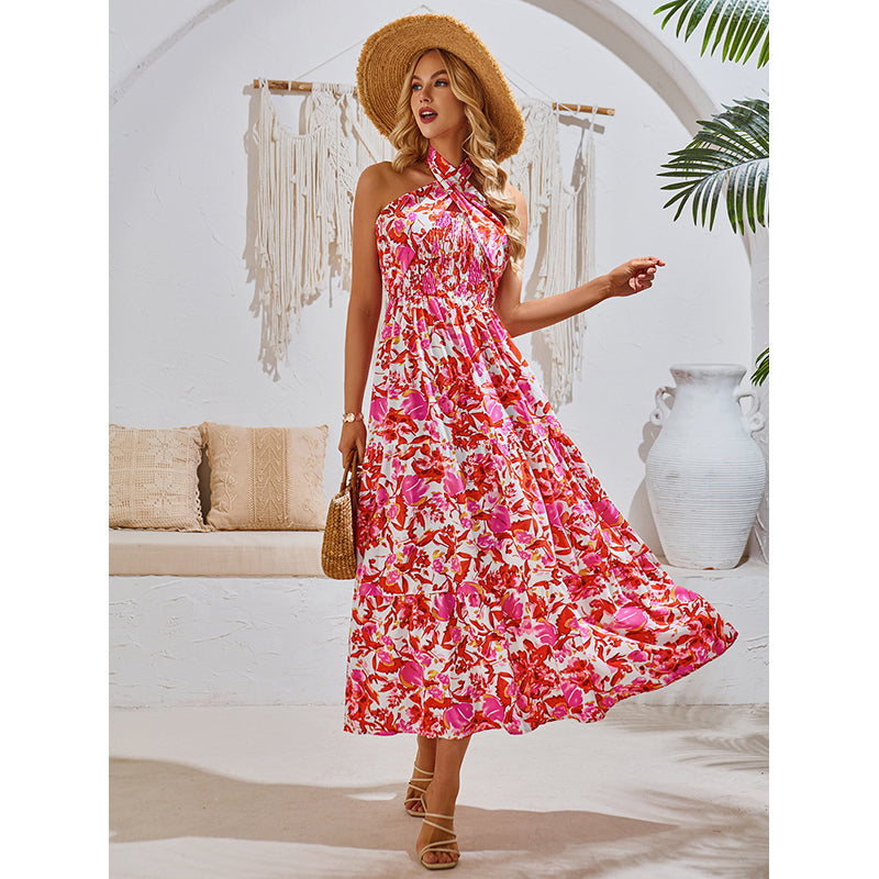 Halter Neck Floral Printed Maxi Dress