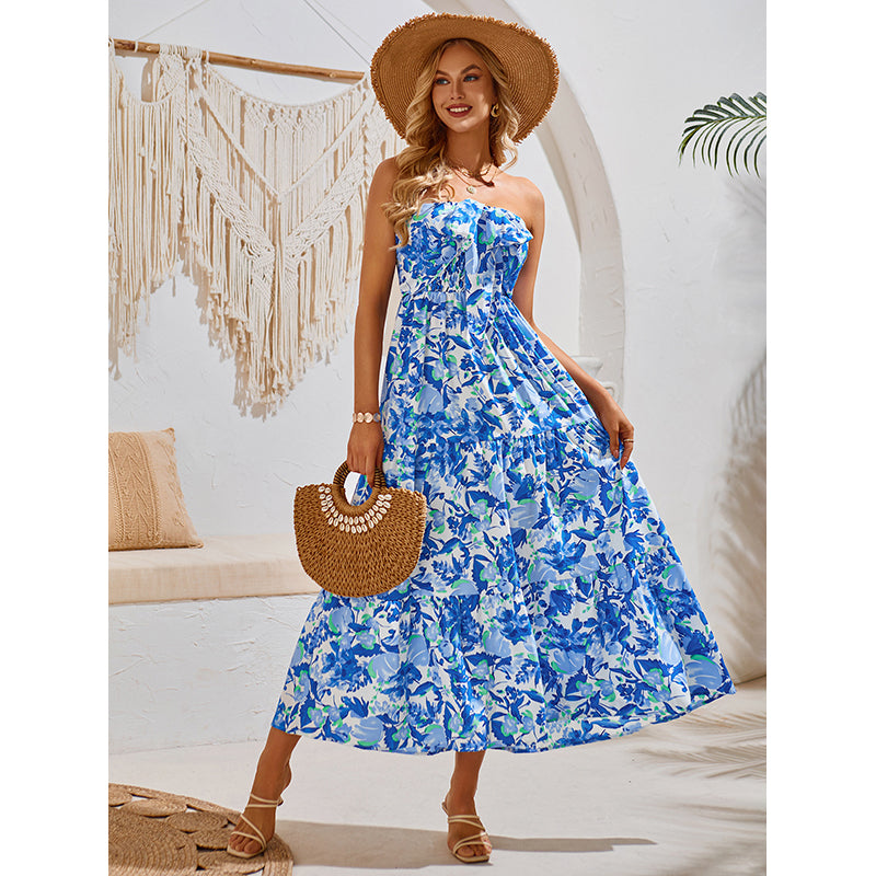 Halter Neck Sleeveless Floral Print Maxi Dress