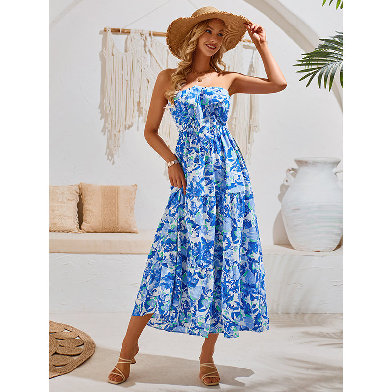 Halter Neck Sleeveless Floral Print Maxi Dress