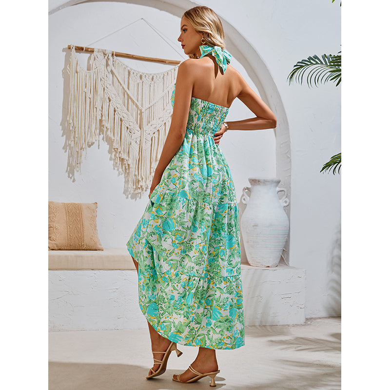 Halter Neck Sleeveless Floral Print Maxi Dress