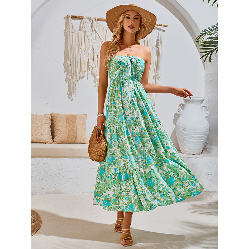 Halter Neck Sleeveless Floral Print Maxi Dress