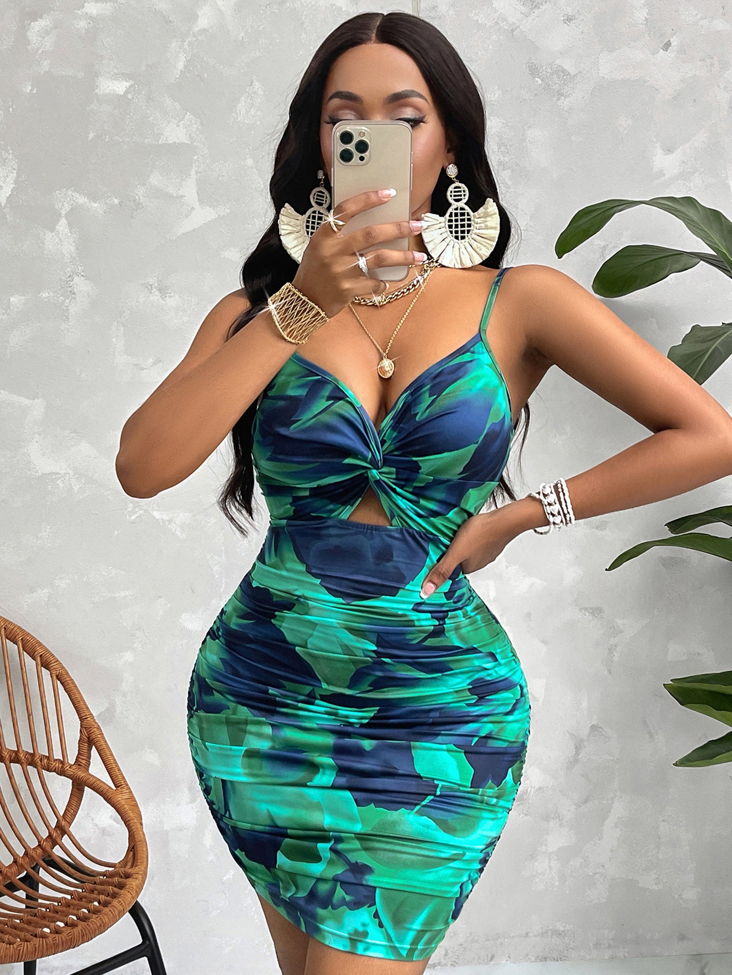 Abstract Print Sleeveless Bodycon Mini Dress