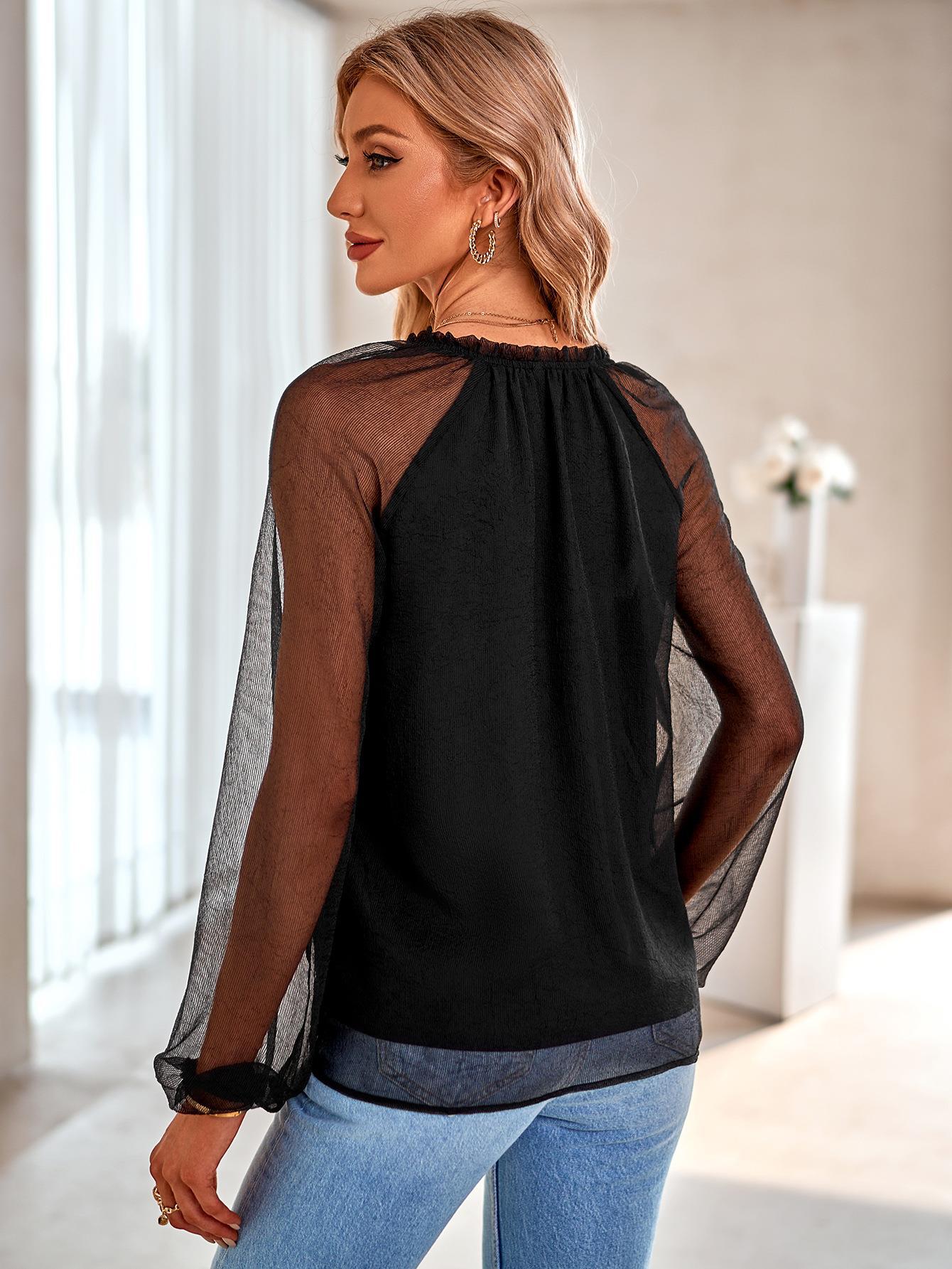 Black Tie-Up Neck Top