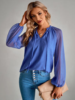 Blue Tie-Up Neck Top