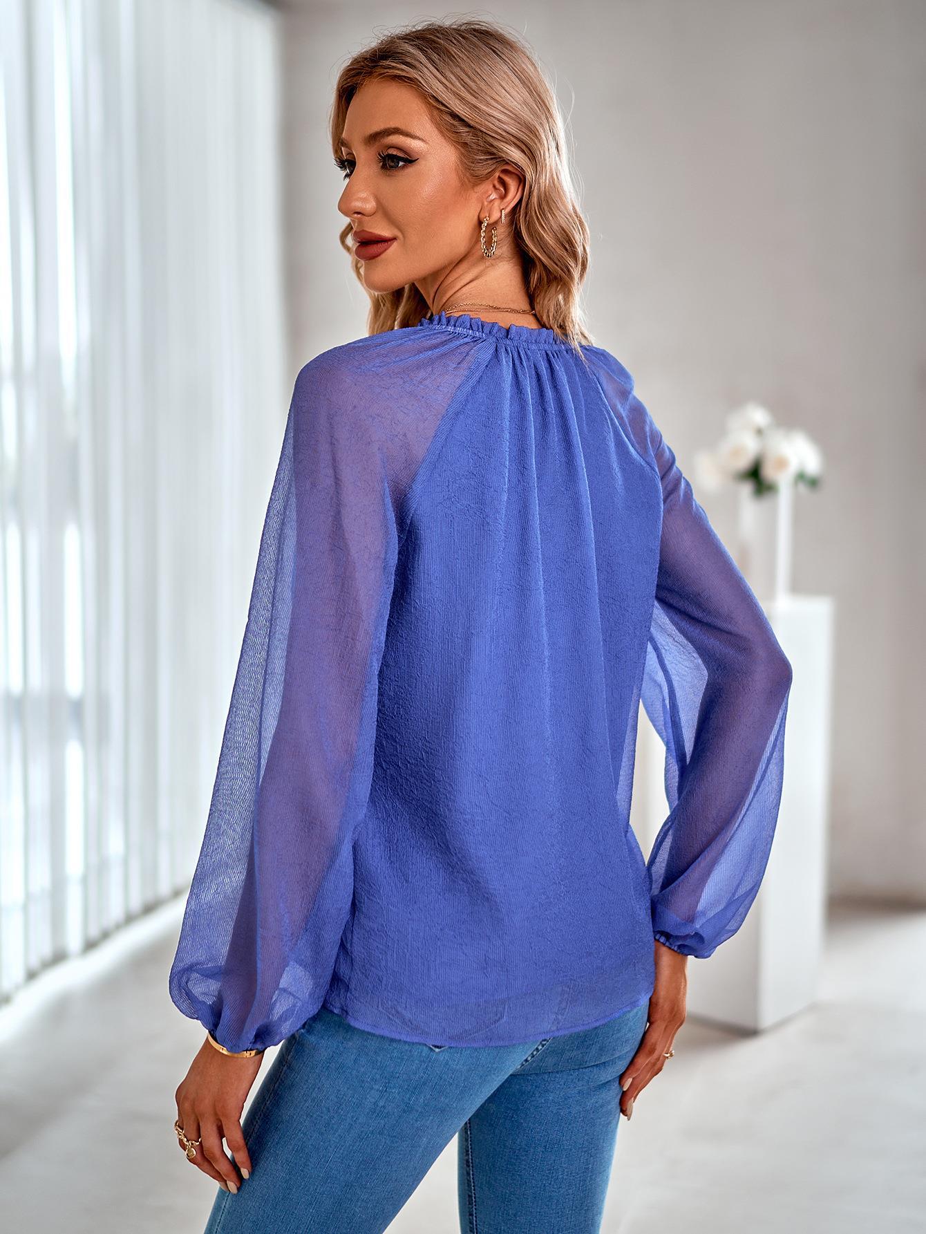 Blue Tie-Up Neck Top