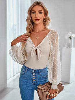 Beige Tie-Up Neck Top