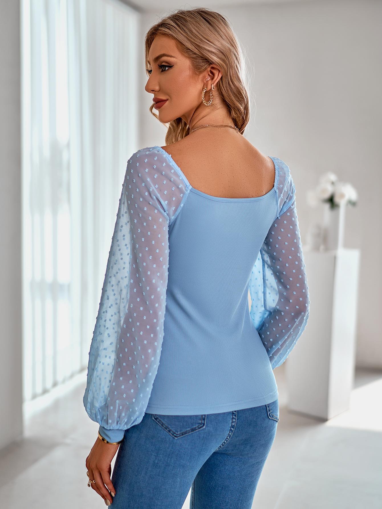 Blue Tie-Up Neck Top
