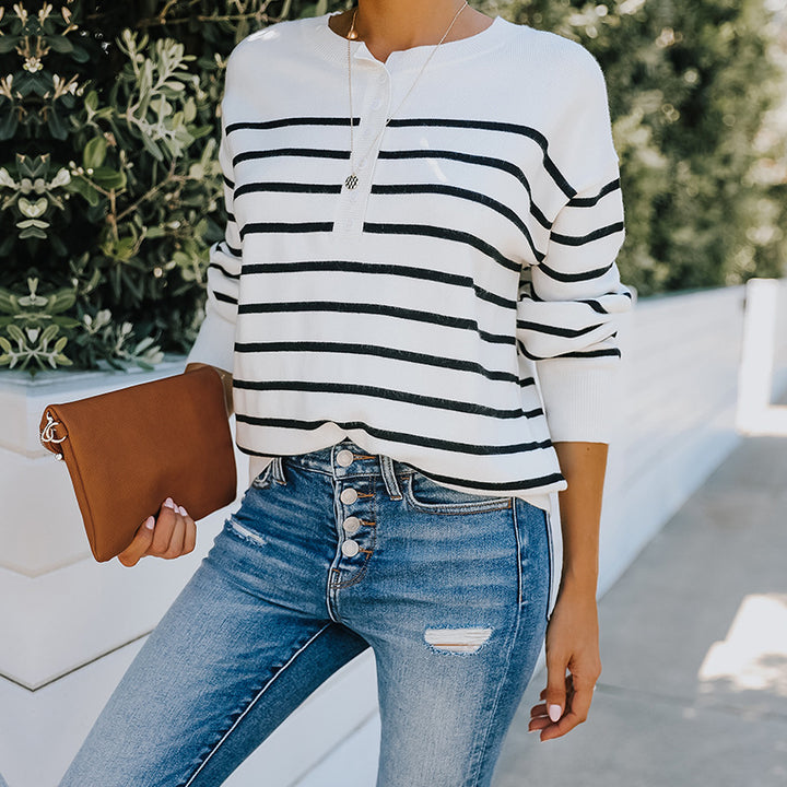 White & Black Horizontal Striped Acrylic Top