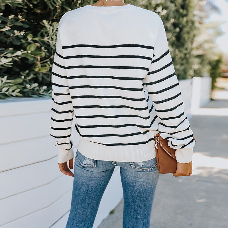 White & Black Horizontal Striped Acrylic Top