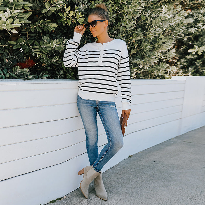 White & Black Horizontal Striped Acrylic Top