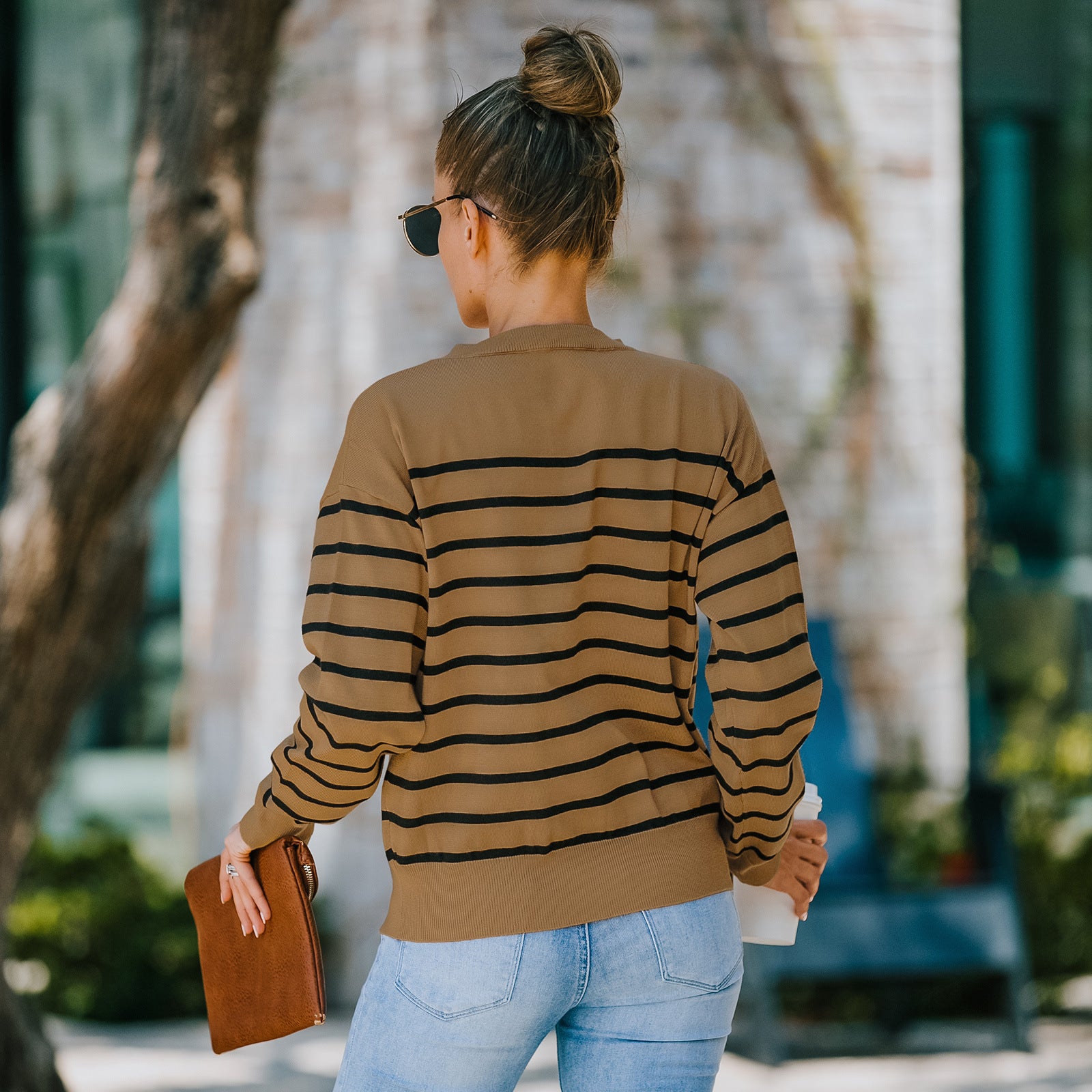 Brown & Black Horizontal Striped Acrylic Top
