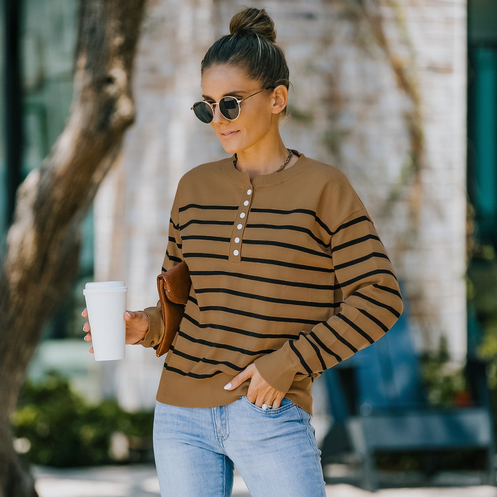 Brown & Black Horizontal Striped Acrylic Top